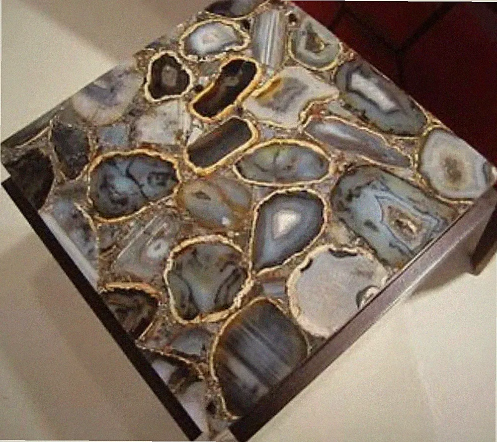 15" Brown Agate Square Side Tabletop for Living Room Decorative Home Furniture