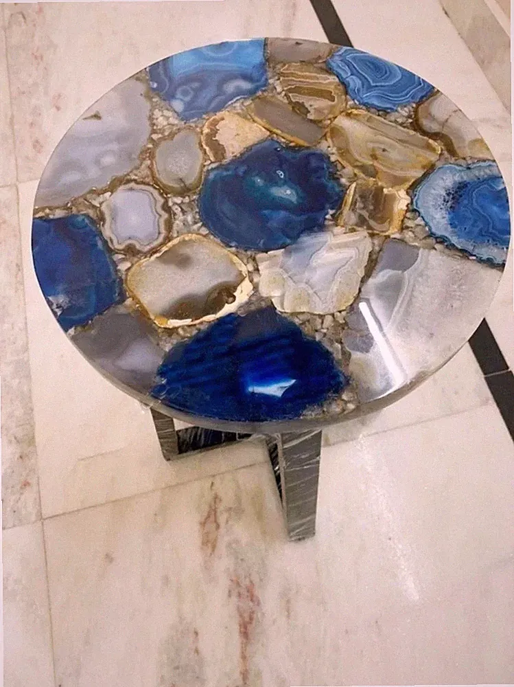 18" Mix Agate Round Coffee & End Side Table for Home Decor Centerpiece Decor