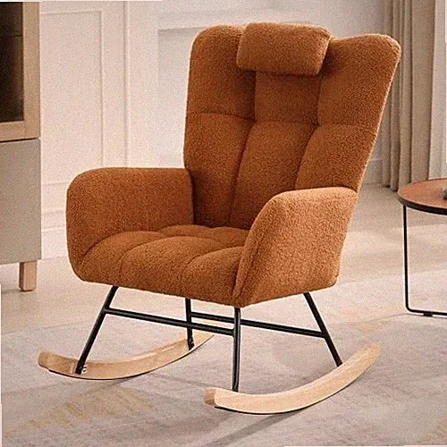 300lb Capacity Nursery Glider Rocker,Teddy Upholstered with Wood Legs for Brown