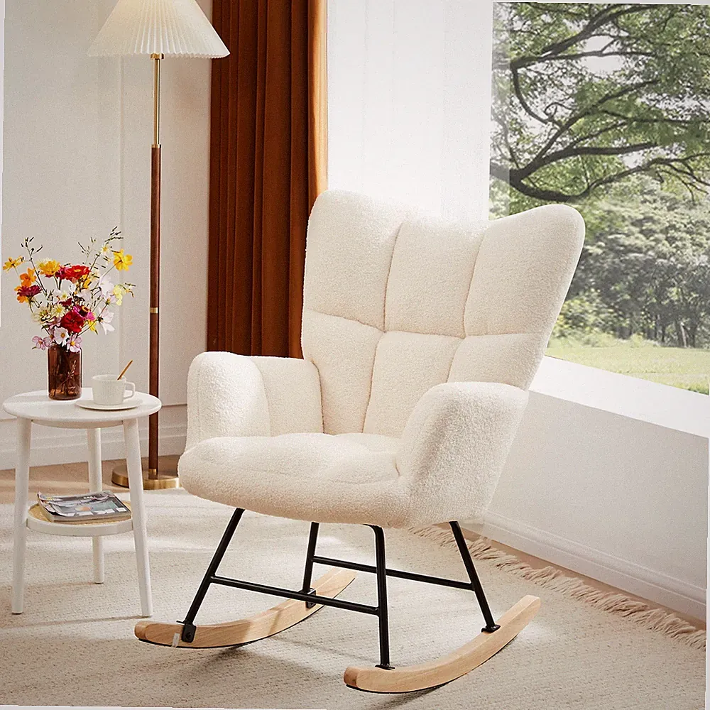 Accent Rocking Chair with High Backrest for Nursery Living Room Bedroom Office