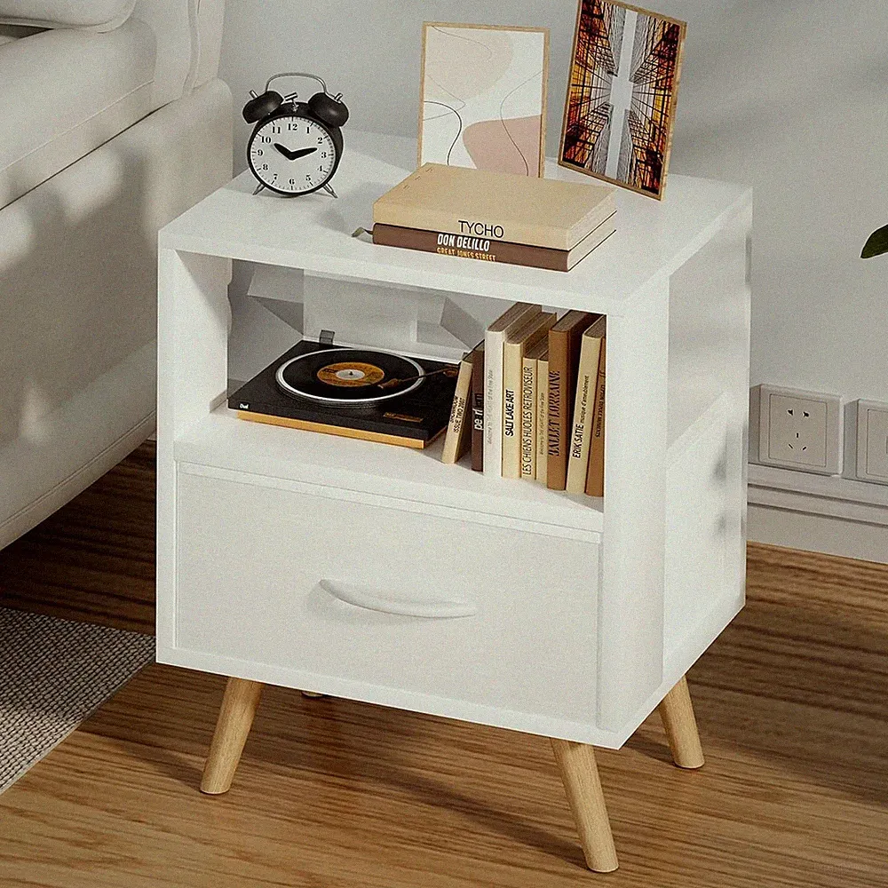 Aenuert Night Stand, White Kids Nightstand with Drawer, Nursery Side Table wi...