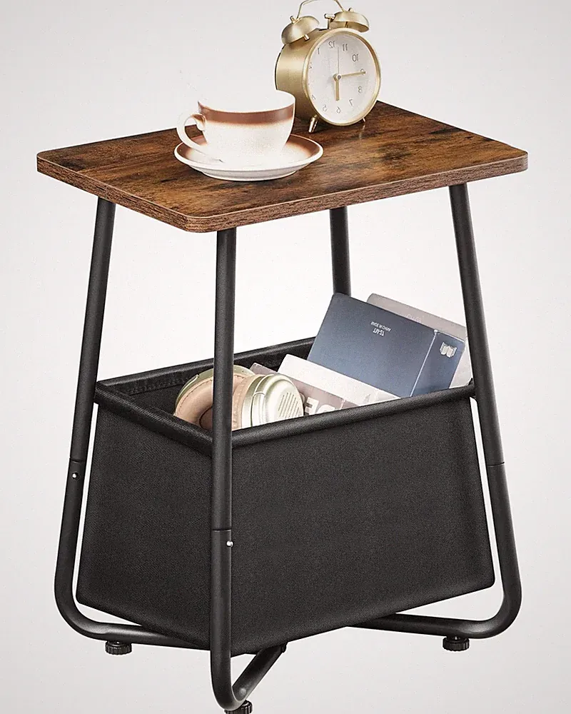 CHOEZON Nursery Side Table, 15.7"L x 11.8"W x 20.5"H, Rustic Brown + Black