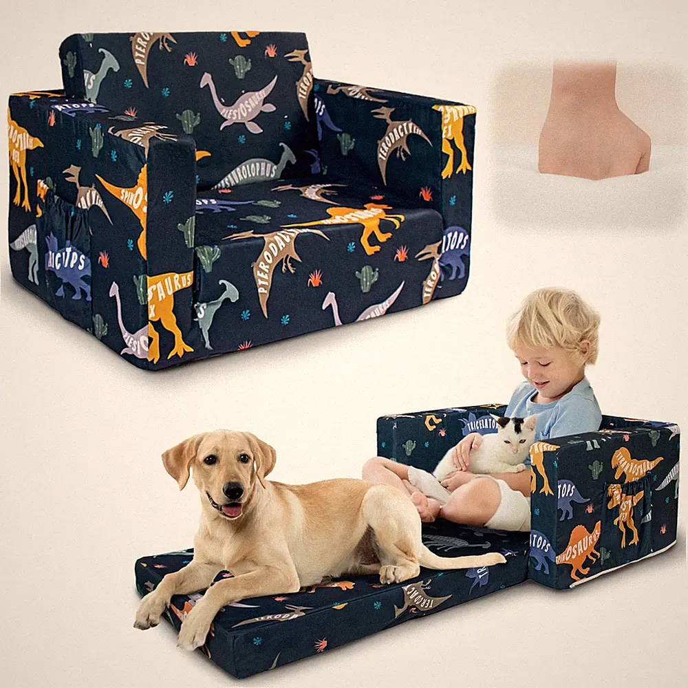 Couch, 2-in-1 Fold Out Couch, Convertible Kid Sofa to Lounger for Girls and B...