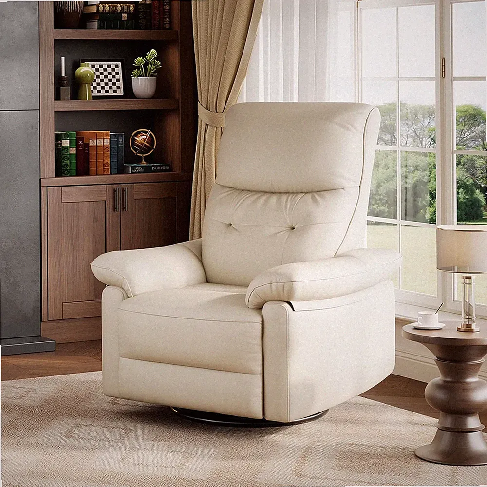 Cream 360° Swivel Recliner Chair with Padded Armrest for Living Room & Nursery