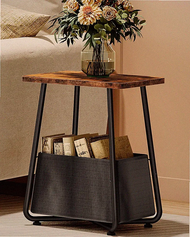 New Listing Small Nursery Side Table with Removable Fabric Basket, Compact End Table for...