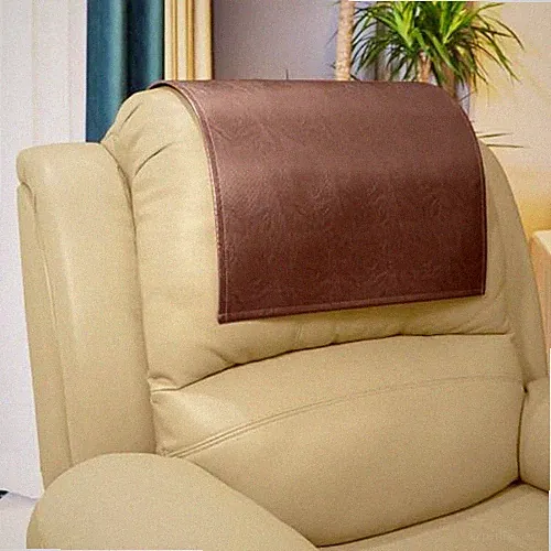Non Slip Headrest Cover for Furniture Slipcovers,Faux Leather Reddish Brown