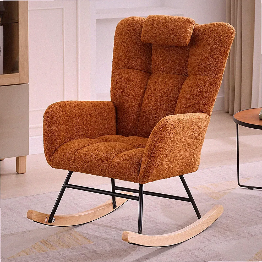 Nursery Rocking Chair Modern Upholstered Accent Chair High Back for Living Room