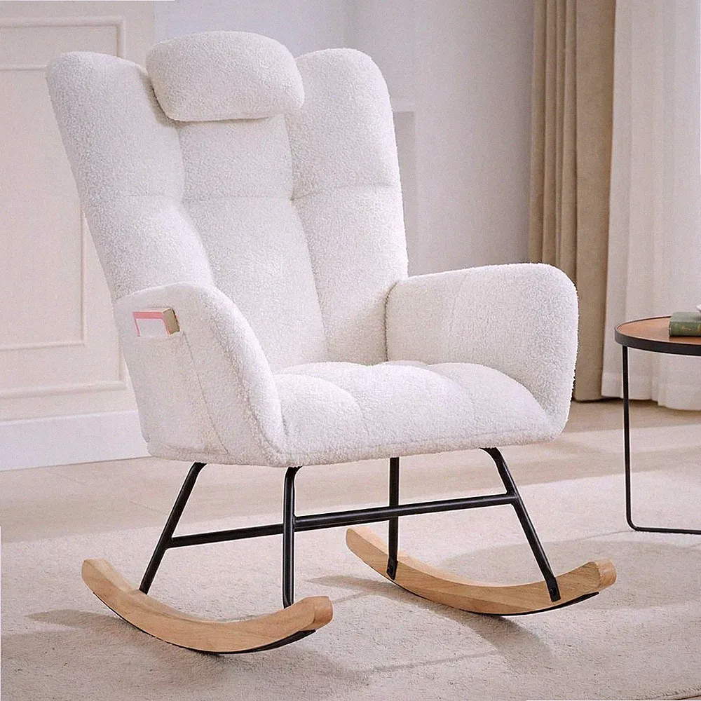 Nursery Rocking Chair ,Teddy Upholstered Soft Accent Chair for Living Room White