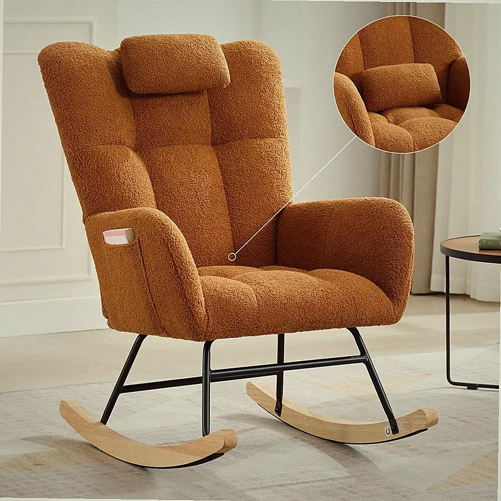 Nursery Rocking Chair, Upholstered Accent Chair High Back Modern for Living Room
