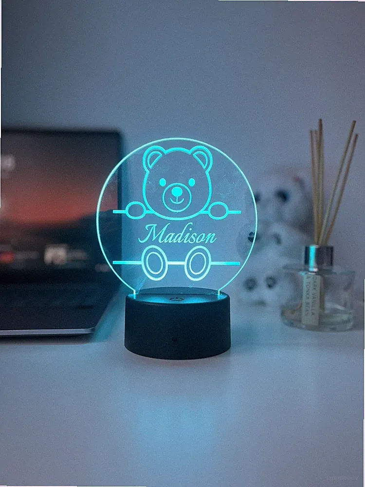Personalised Baby Name LED Night Light | Custom Teddy Bear Lamp for Nursery