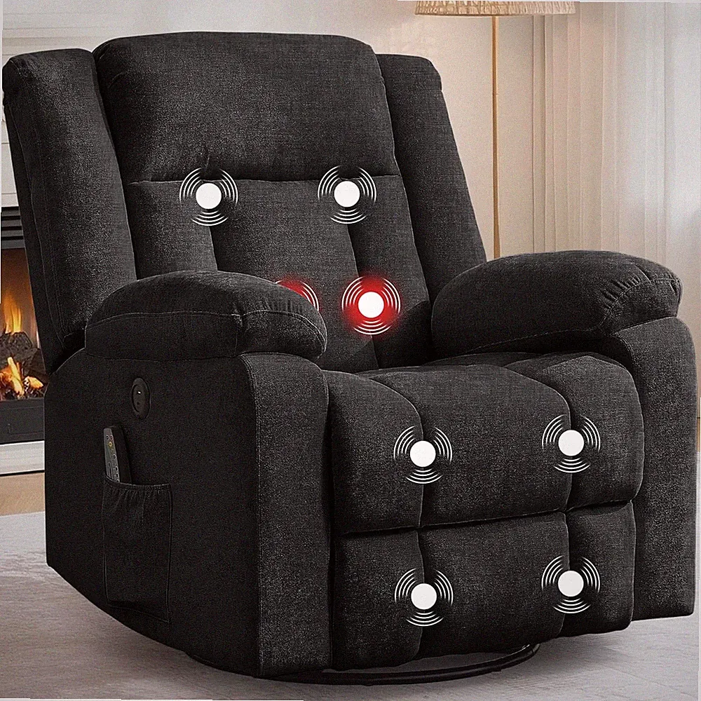 Swivel Rocker Recliner with Massage, Heating & USB for Living Room or Nursery