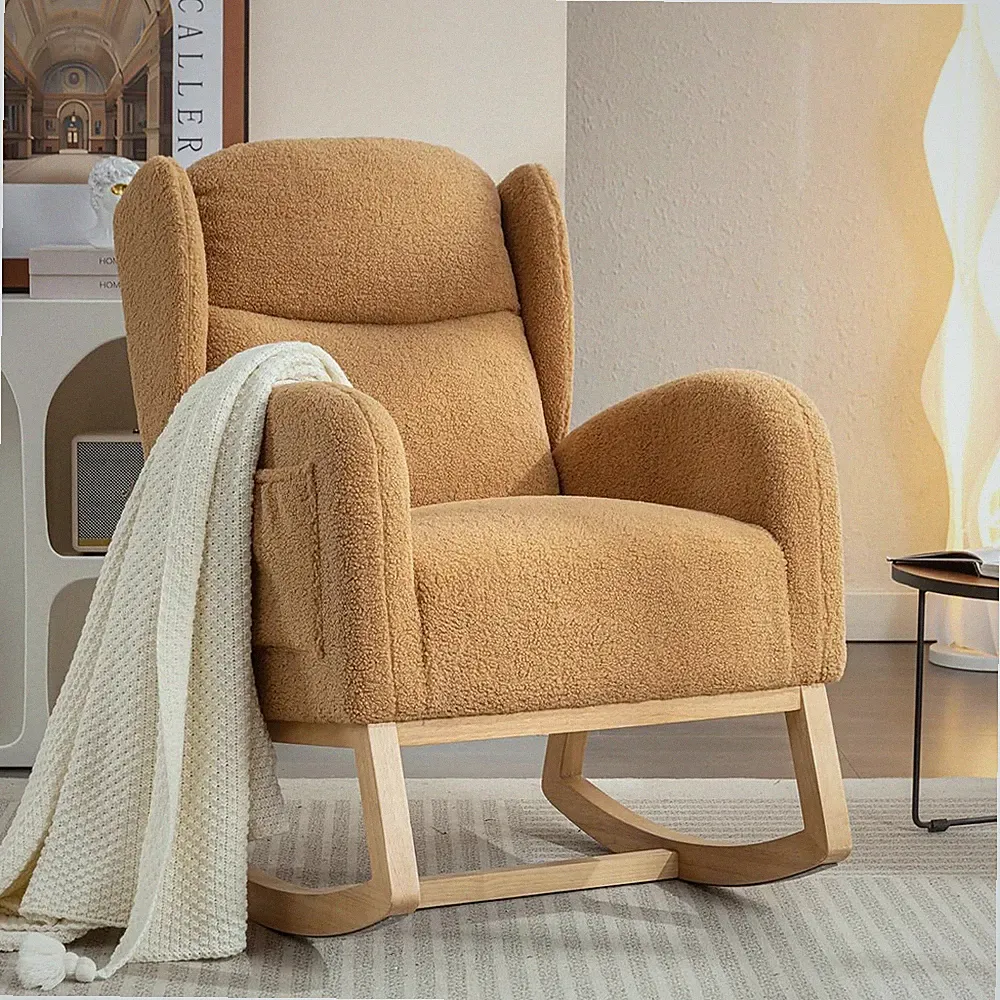 Teddy Upholstered Recliner Chair with High Backrest Rocking Chair for Nursery
