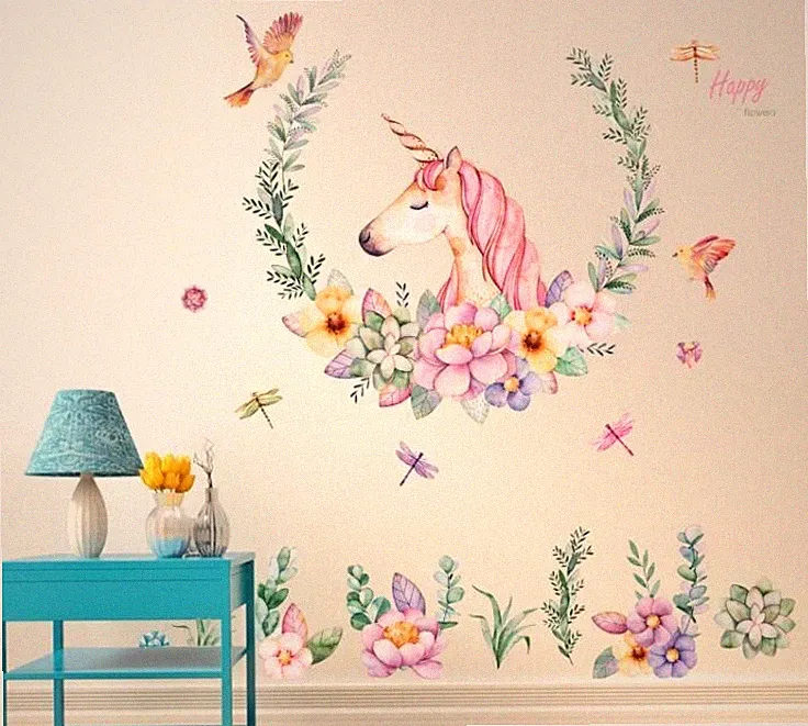 Wall Sticker Unicorn Garland Decal For Kids Nursery Baby Room Living Room Dining